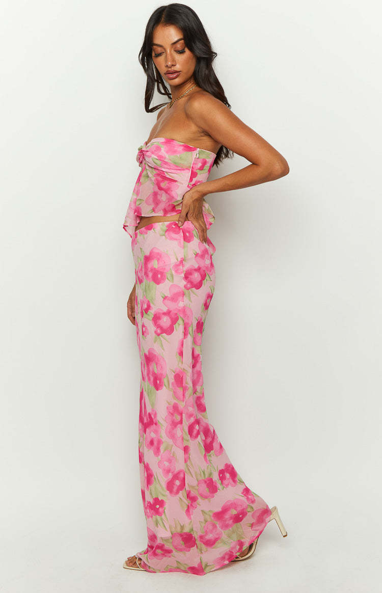 Jacqulin Pink Floral Print Maxi Skirt-Vavasi.All Rights Reserved.