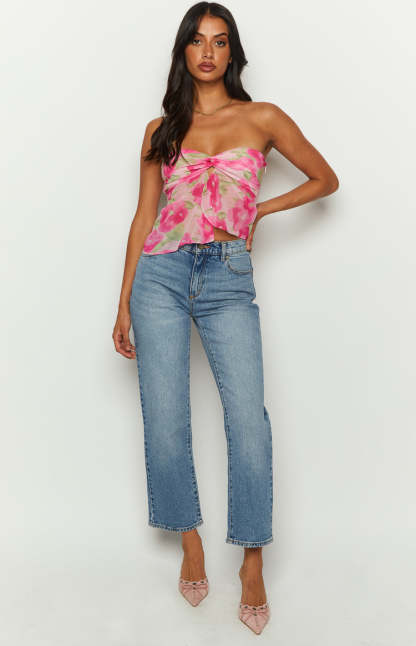 Jacqulin Pink Floral Print Strapless Top-Vavasi.All Rights Reserved.