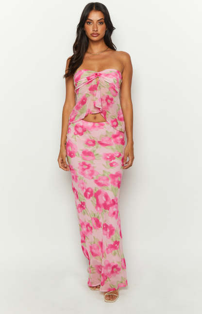 Jacqulin Pink Floral Print Strapless Top-Vavasi.All Rights Reserved.