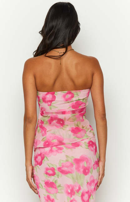 Jacqulin Pink Floral Print Strapless Top-Vavasi.All Rights Reserved.