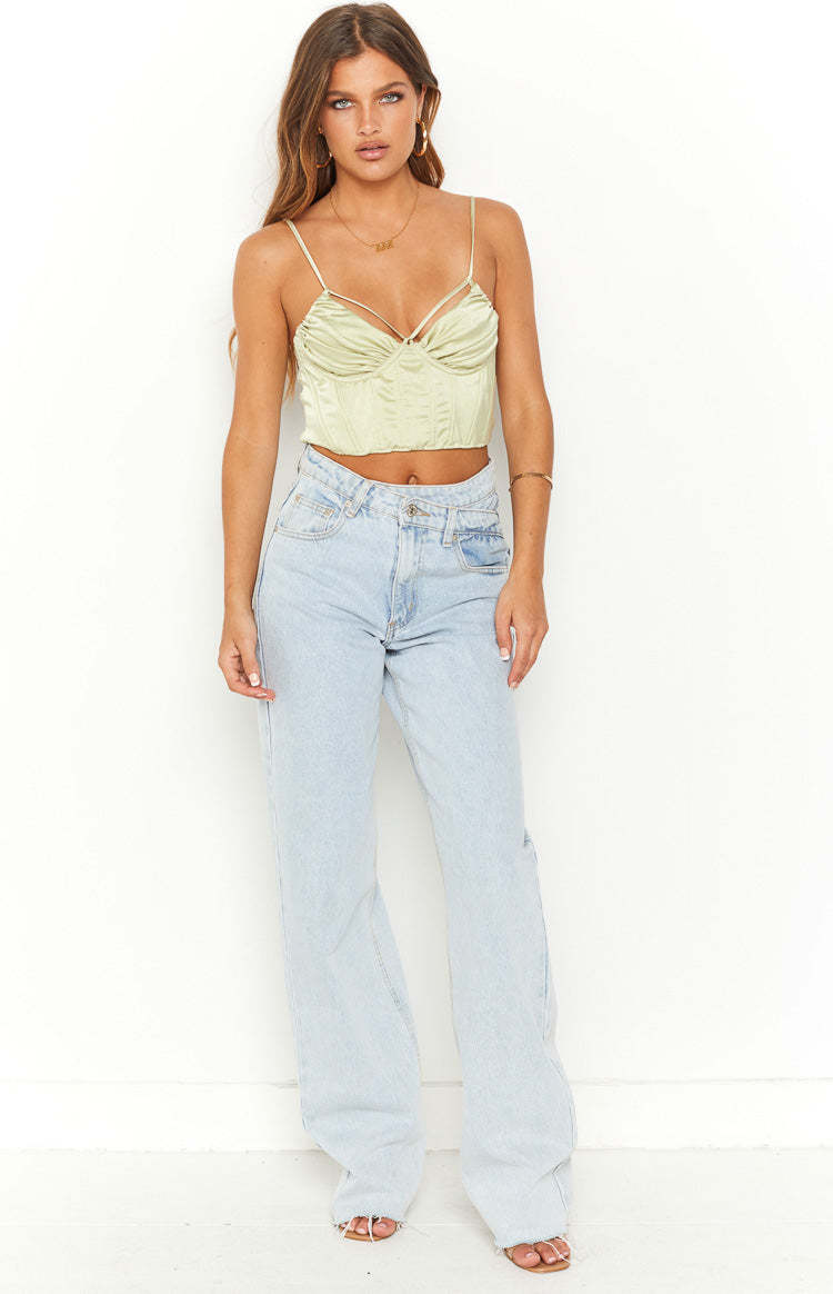 Jaid Green Corset Crop Top-Vavasi.All Rights Reserved.