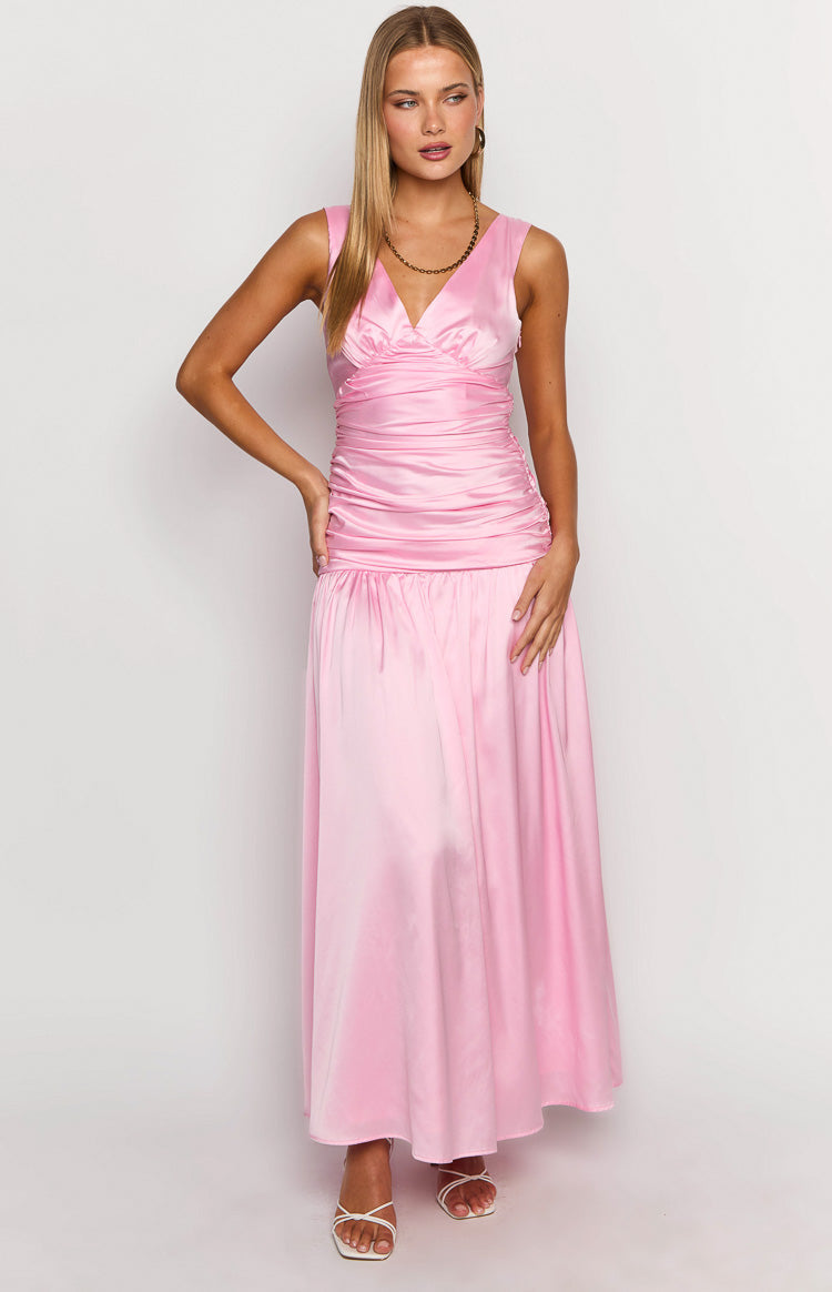 Jalyn Pink Gathered Maxi Dress-Vavasi.All Rights Reserved.