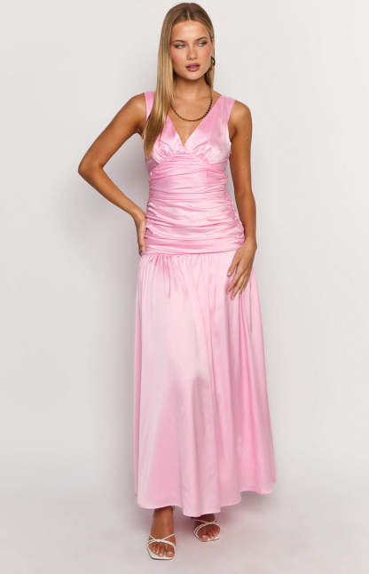 Jalyn Pink Gathered Maxi Dress-Vavasi.All Rights Reserved.