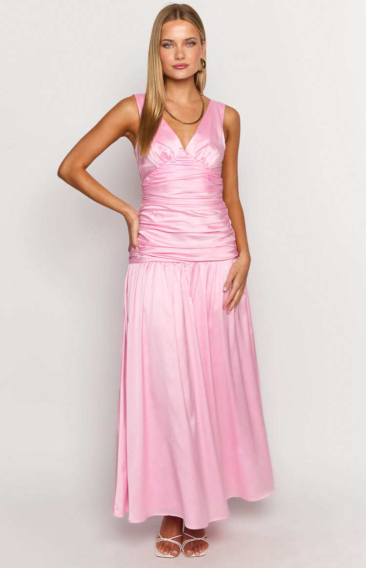 Jalyn Pink Gathered Maxi Dress-Vavasi.All Rights Reserved.