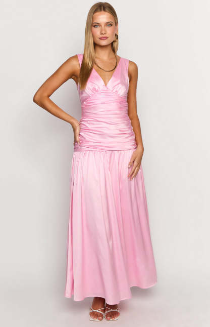 Jalyn Pink Gathered Maxi Dress-Vavasi.All Rights Reserved.