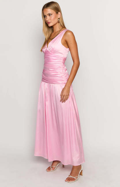 Jalyn Pink Gathered Maxi Dress-Vavasi.All Rights Reserved.