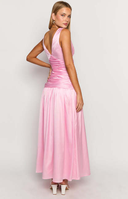 Jalyn Pink Gathered Maxi Dress-Vavasi.All Rights Reserved.