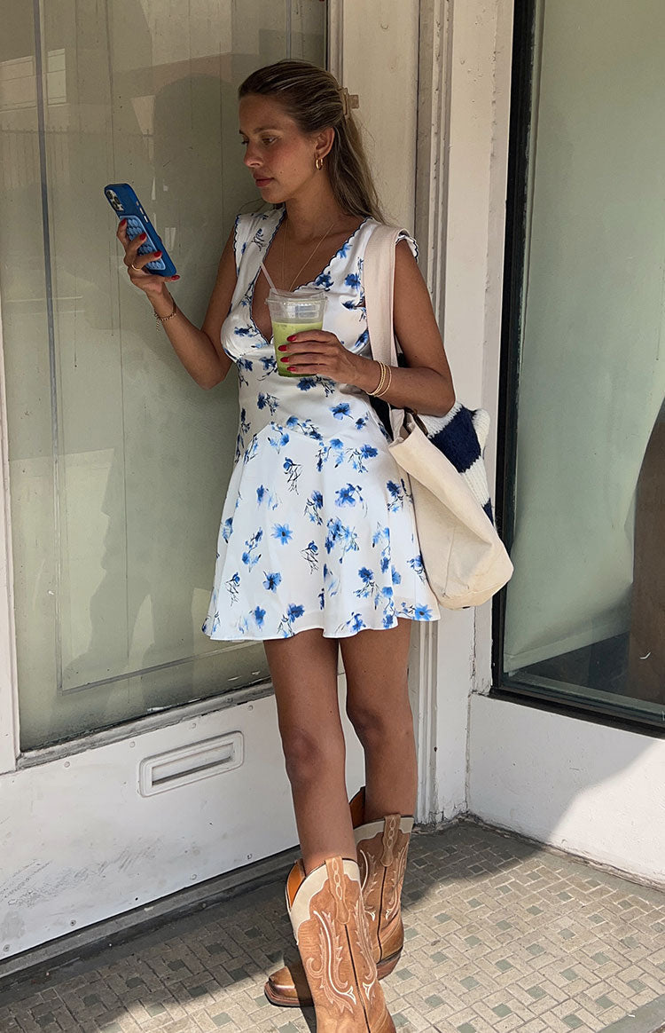 Jamela Blue Floral Mini Dress-Vavasi.All Rights Reserved.