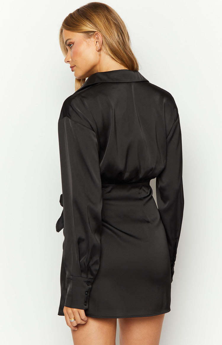 Jane Black Long Sleeve Mini Wrap Dress-Vavasi.All Rights Reserved.