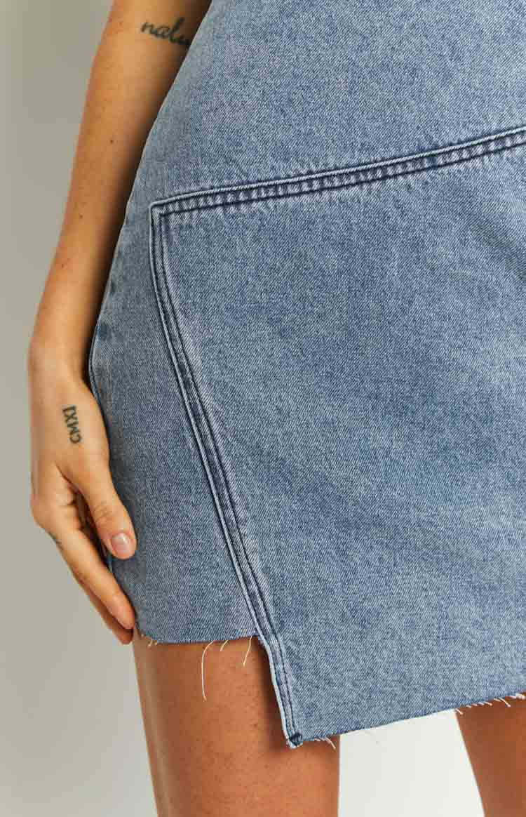Jasmine Mid Wash Denim Wrap Front Mini Dress-Vavasi.All Rights Reserved.