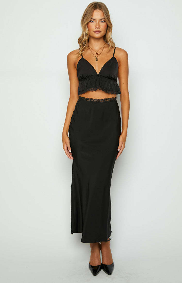 Jayde Black Lace Trim Maxi Skirt-Vavasi.All Rights Reserved.