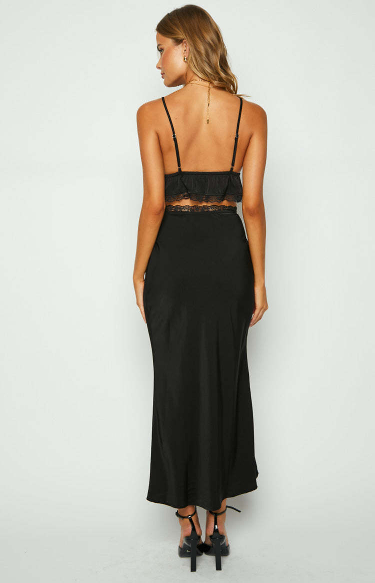 Jayde Black Lace Trim Maxi Skirt-Vavasi.All Rights Reserved.