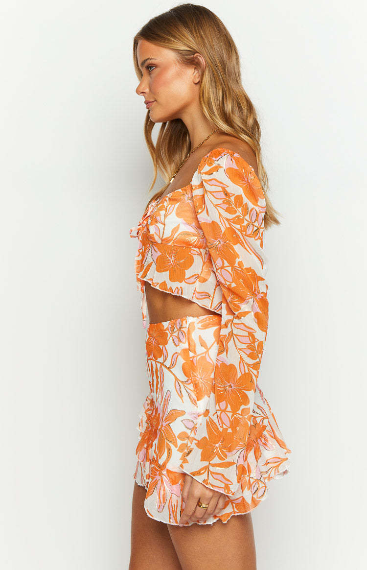 Jayella Orange Floral Long Sleeve Top-Vavasi.All Rights Reserved.