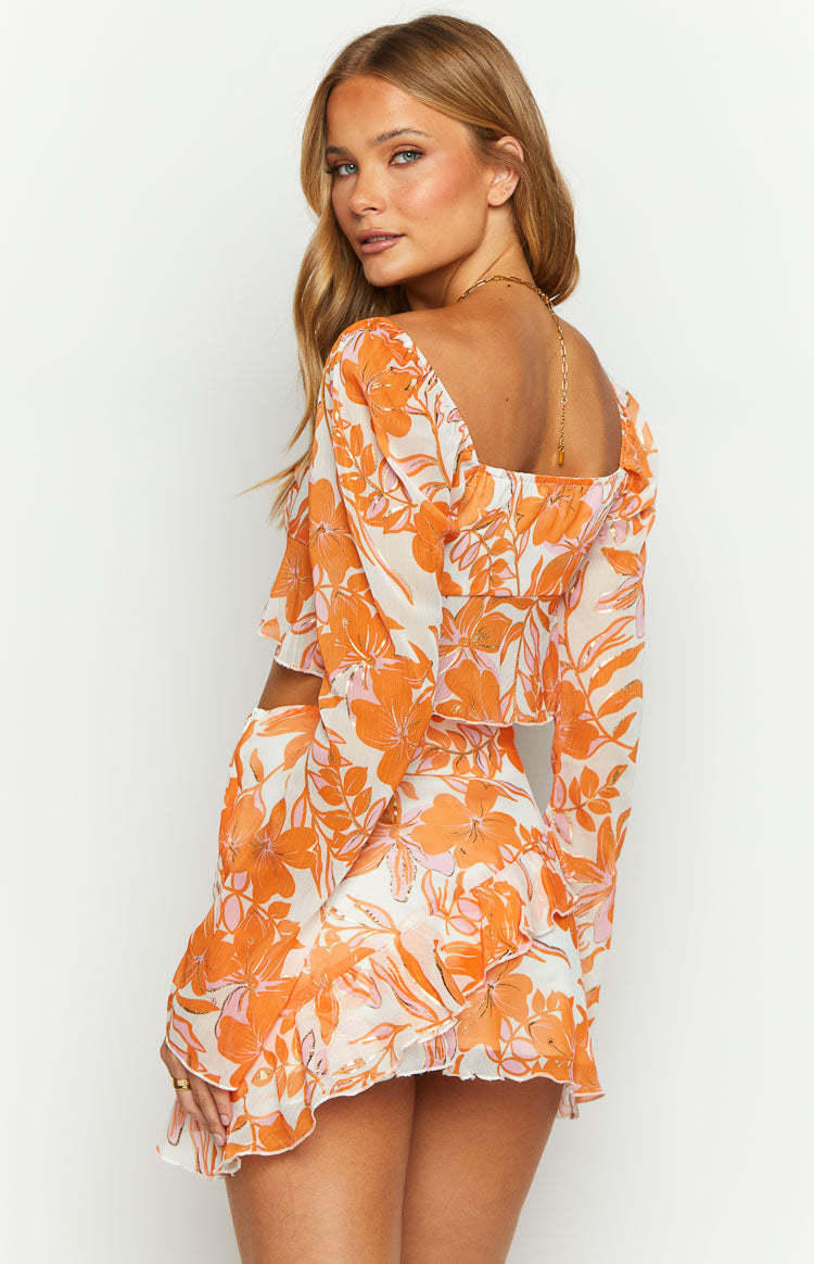 Jayella Orange Floral Long Sleeve Top-Vavasi.All Rights Reserved.