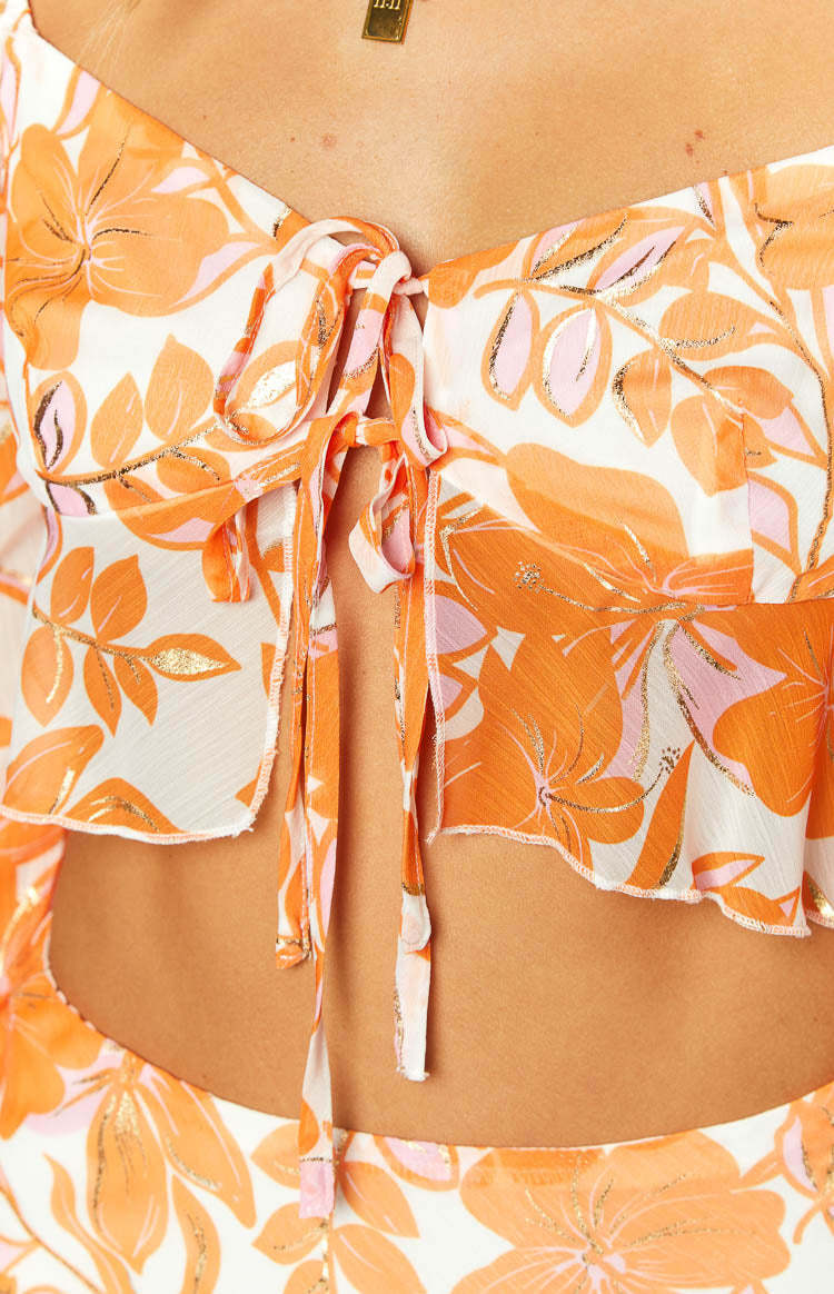 Jayella Orange Floral Long Sleeve Top-Vavasi.All Rights Reserved.