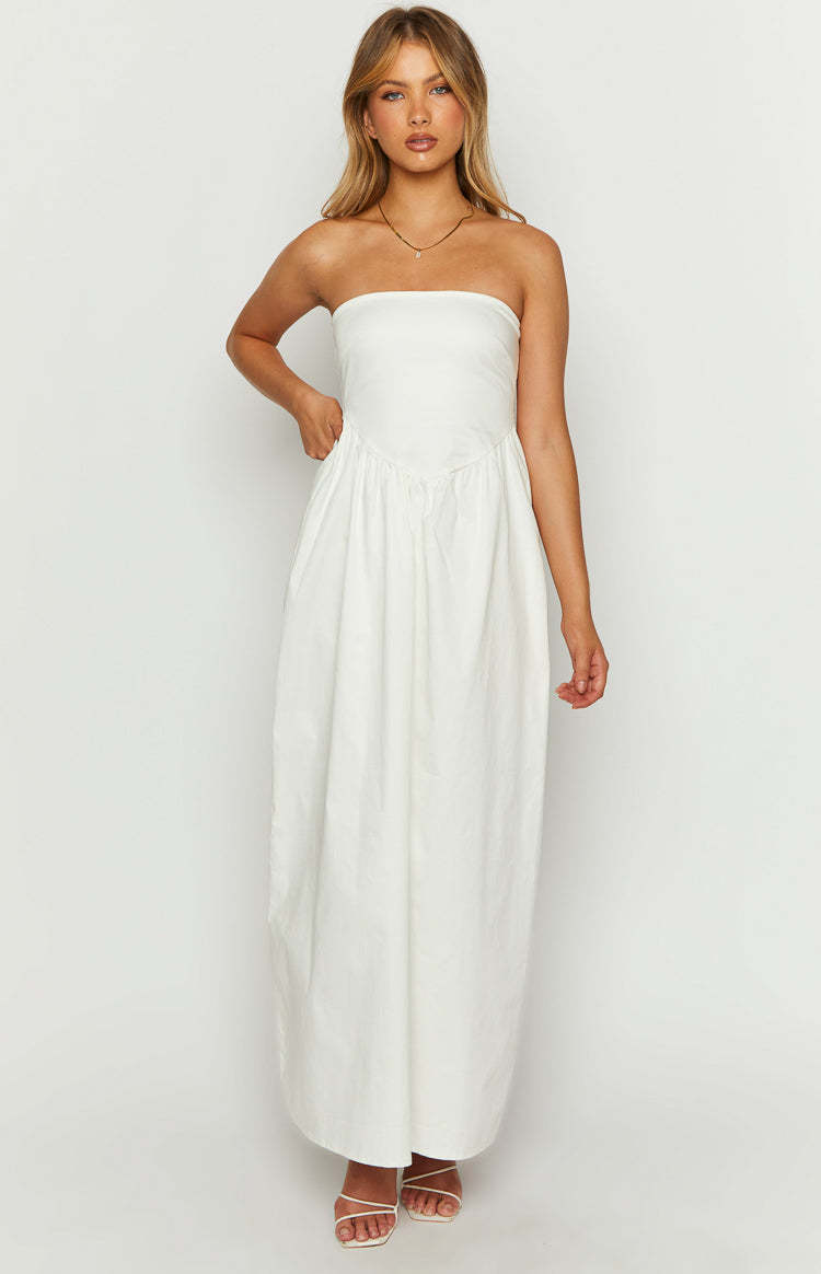Jazlynn White Strapless Maxi Dress-Vavasi.All Rights Reserved.