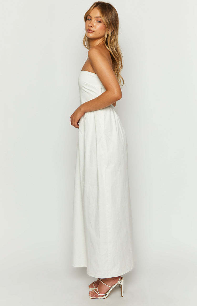 Jazlynn White Strapless Maxi Dress-Vavasi.All Rights Reserved.