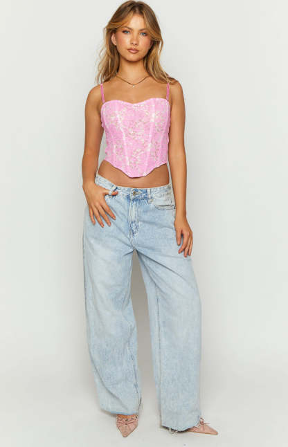 Jem Pink Lace Corset Top-Vavasi.All Rights Reserved.