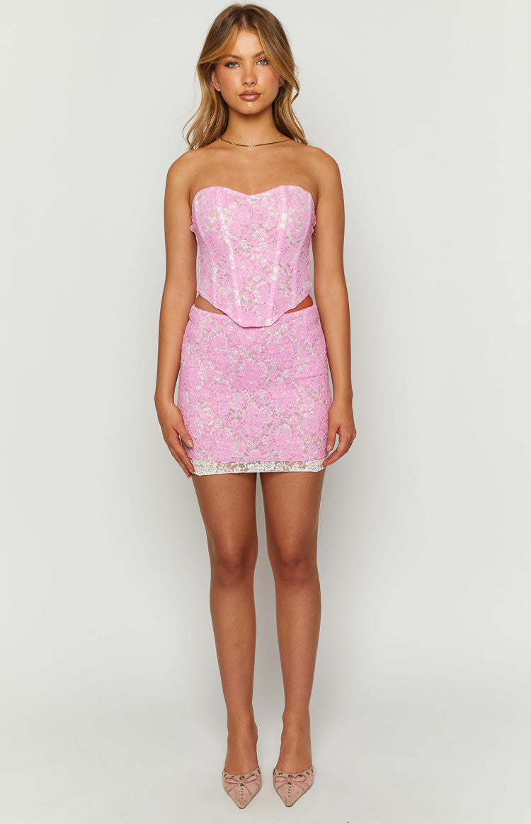 Jem Pink Lace Mini Skirt-Vavasi.All Rights Reserved.