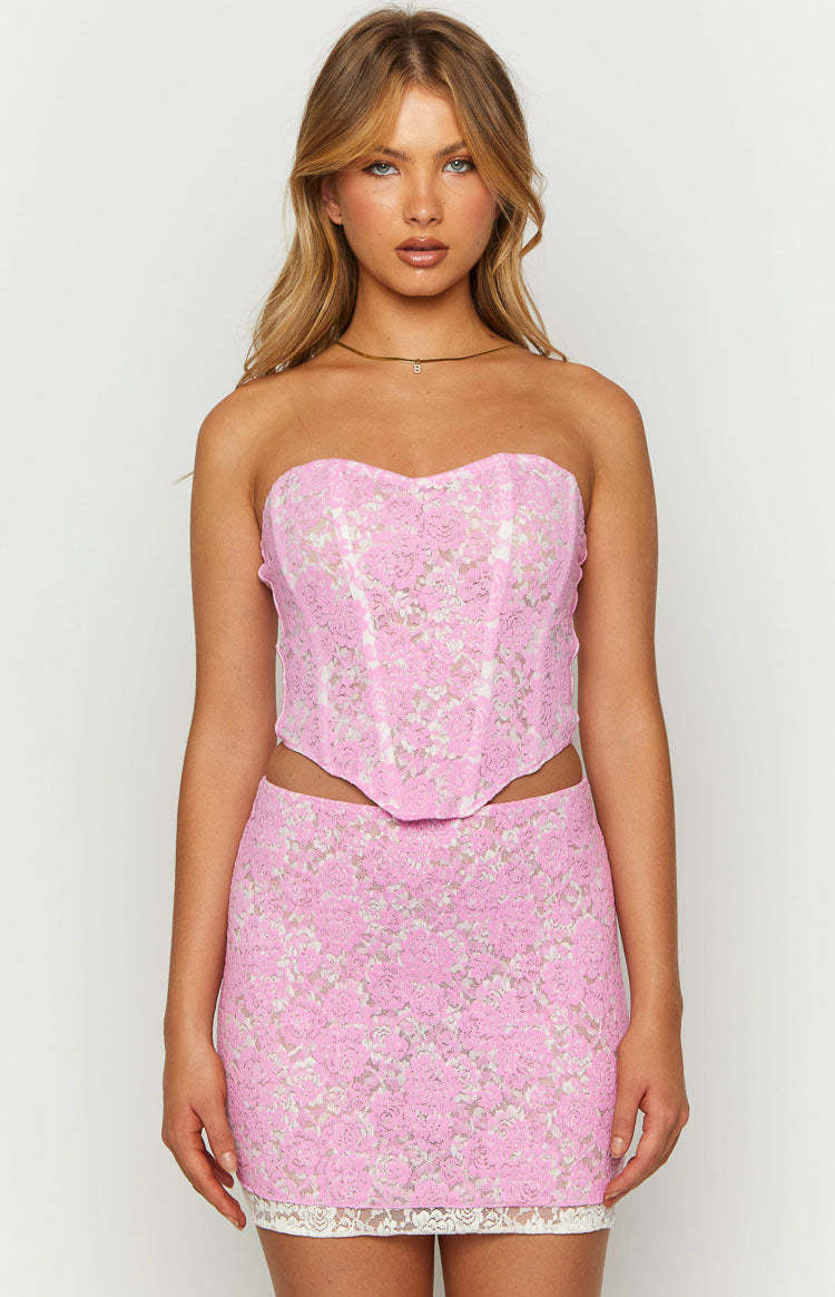 Jem Pink Lace Mini Skirt-Vavasi.All Rights Reserved.