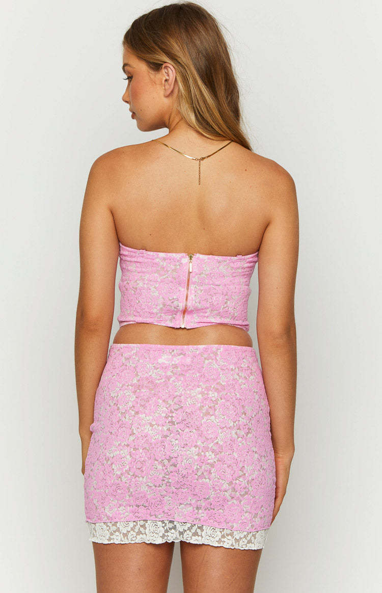 Jem Pink Lace Mini Skirt-Vavasi.All Rights Reserved.
