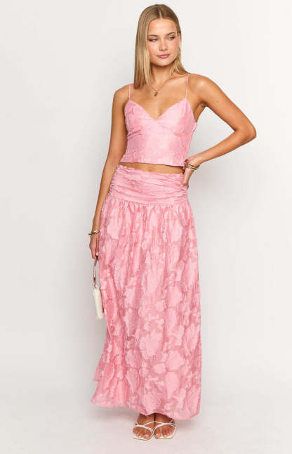 Jewel Pink Floral Maxi Skirt-Vavasi.All Rights Reserved.