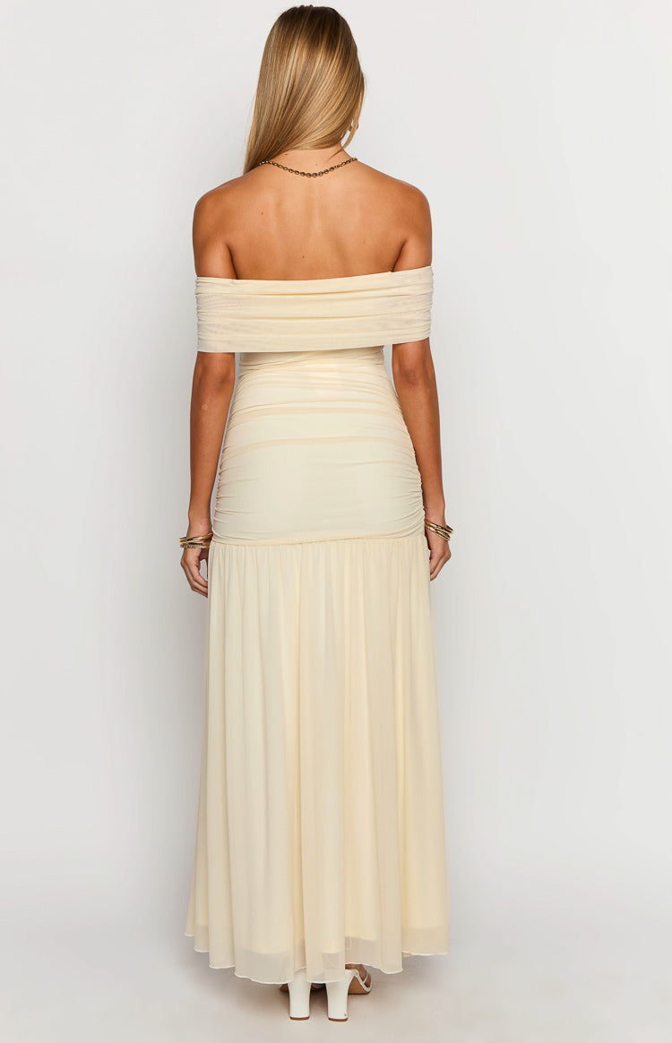 Joesy Cream Off The Shoulder Maxi Dress-Vavasi.All Rights Reserved.