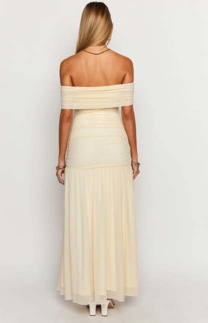 Joesy Cream Off The Shoulder Maxi Dress-Vavasi.All Rights Reserved.