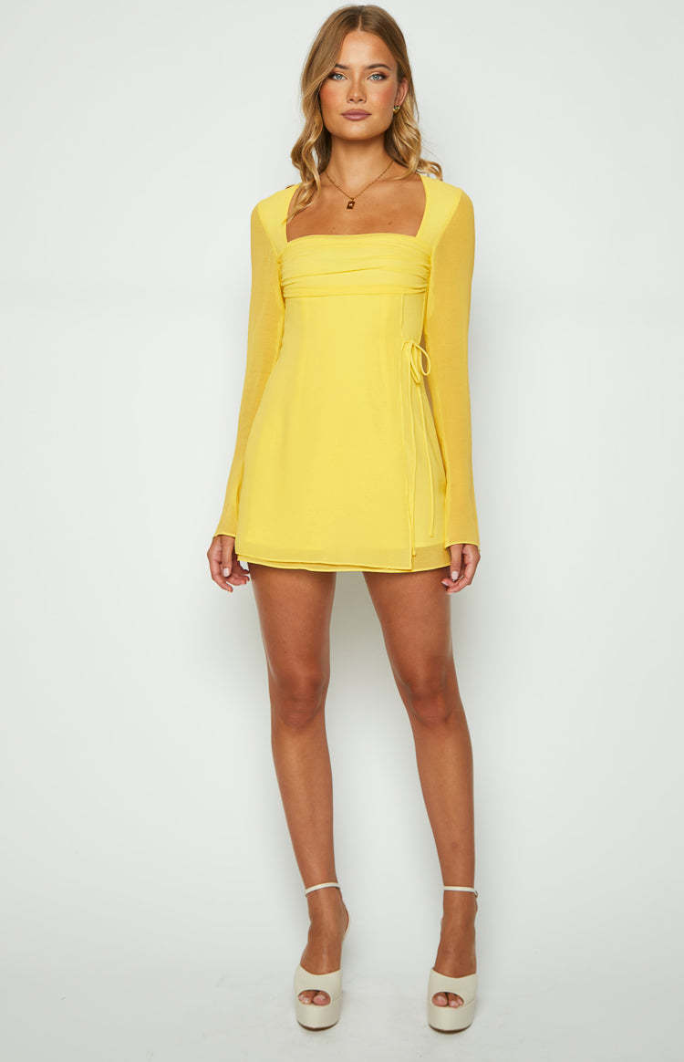 Lucy Yellow Long Sleeve Mini Dress-Vavasi.All Rights Reserved.