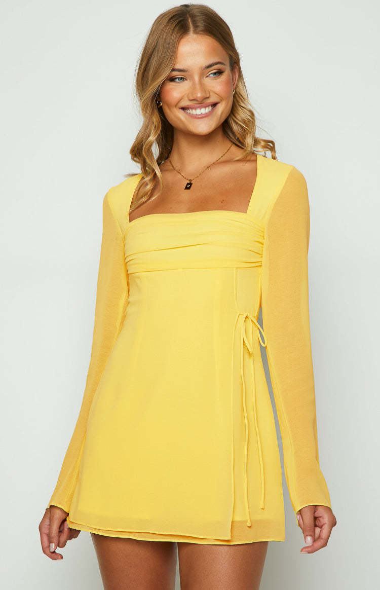 Lucy Yellow Long Sleeve Mini Dress-Vavasi.All Rights Reserved.