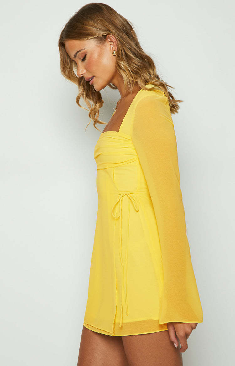 Lucy Yellow Long Sleeve Mini Dress-Vavasi.All Rights Reserved.