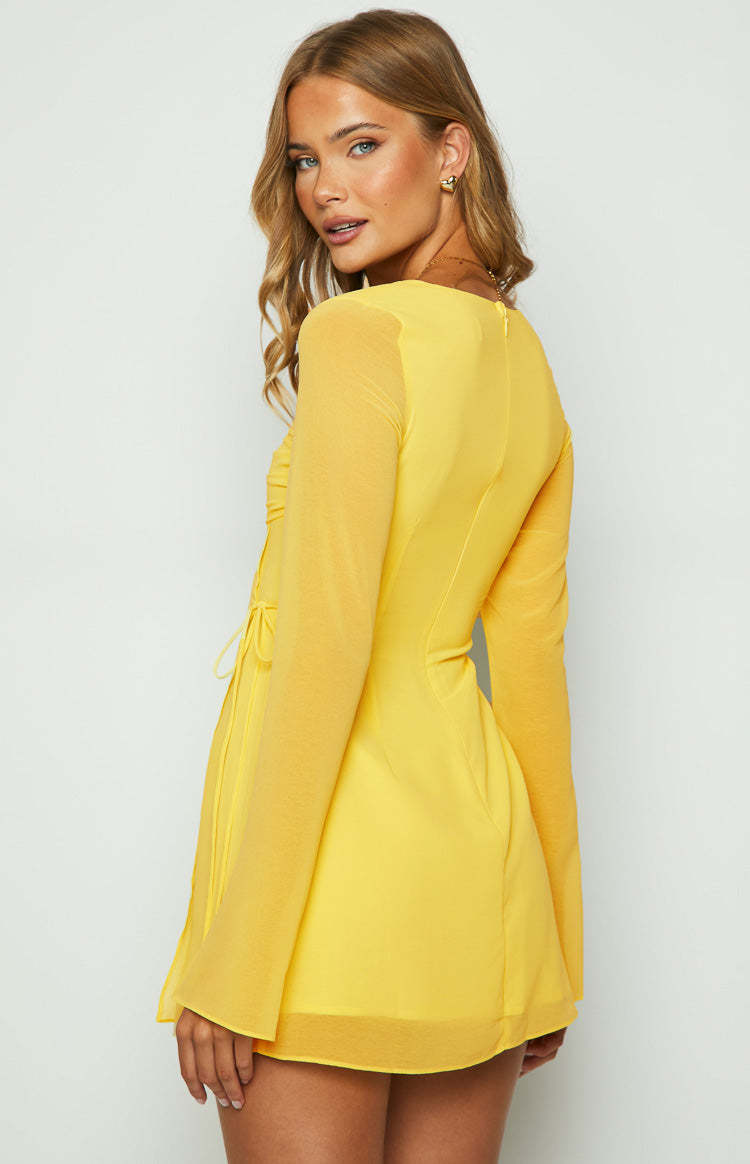 Lucy Yellow Long Sleeve Mini Dress-Vavasi.All Rights Reserved.