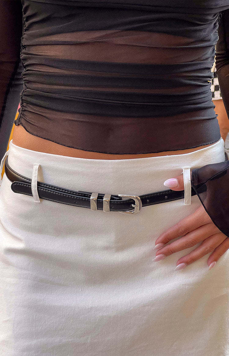 Kylee Thin Black PU Belt-Vavasi.All Rights Reserved.