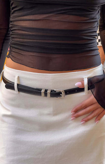 Kylee Thin Black PU Belt-Vavasi.All Rights Reserved.