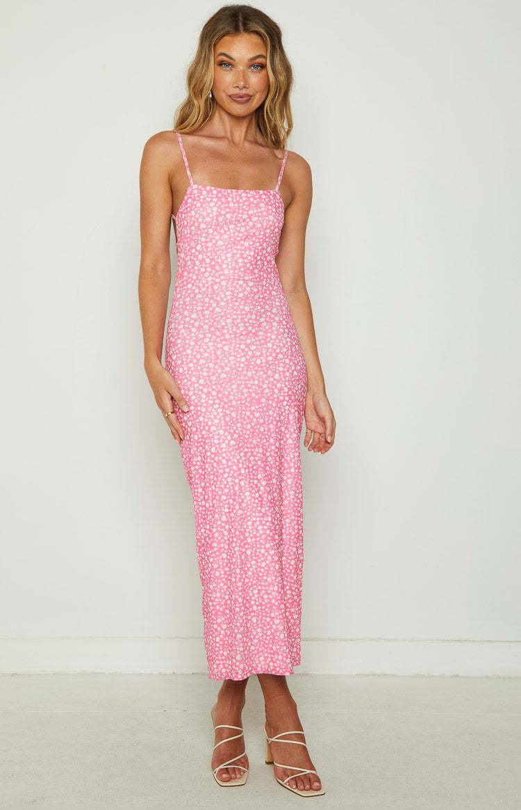 Joslyn Pink Floral Mesh Midi Dress-Vavasi.All Rights Reserved.