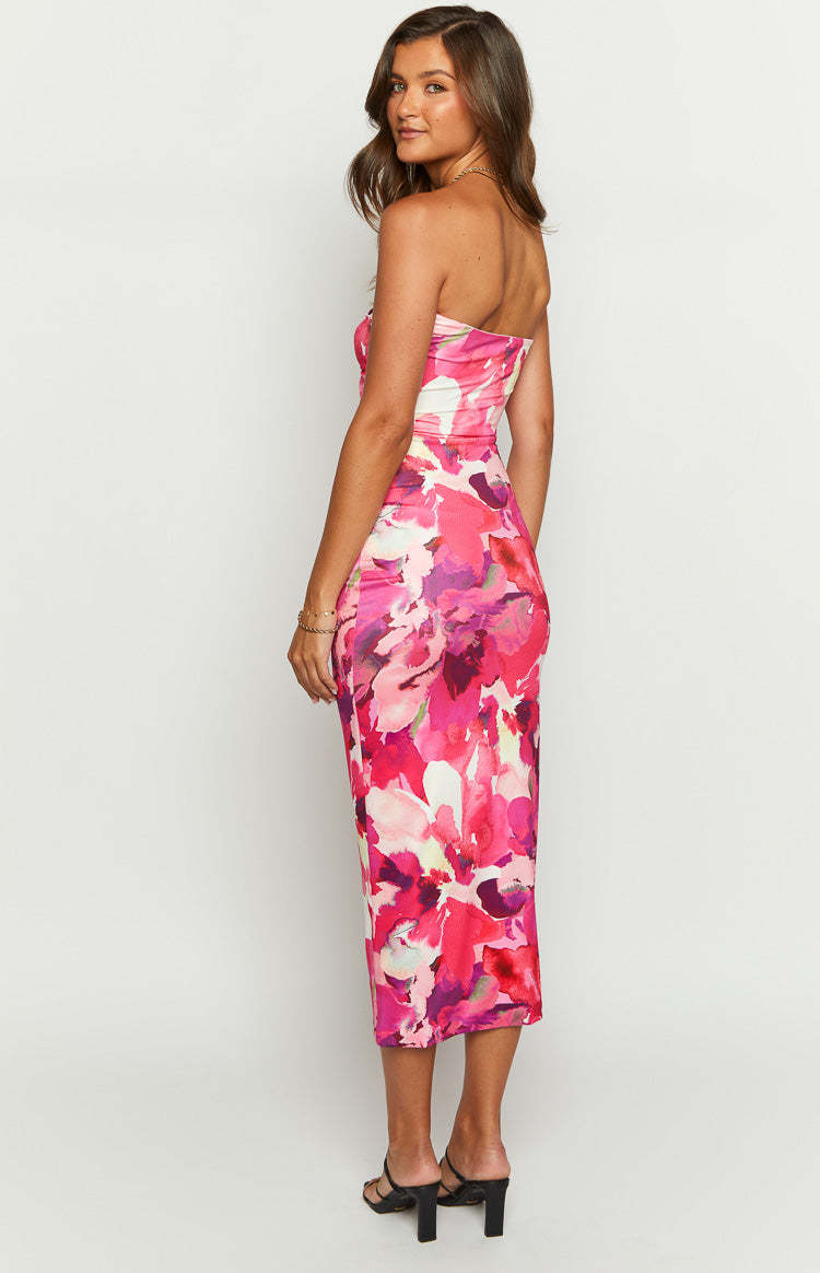 Juliete Pink Floral Midi Dress-Vavasi.All Rights Reserved.