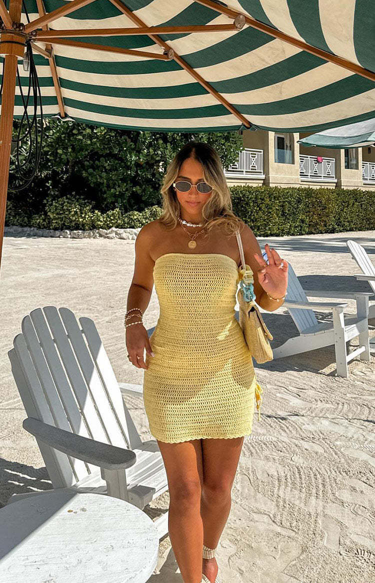 July Yellow Knit Mini Dress-Vavasi.All Rights Reserved.