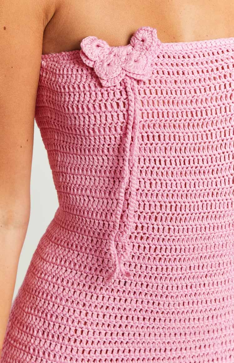 July Butterfly Pink Crochet Mini Dress-Vavasi.All Rights Reserved.