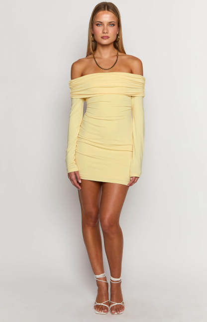 Junie Yellow Long Sleeve Mini Dress-Vavasi.All Rights Reserved.