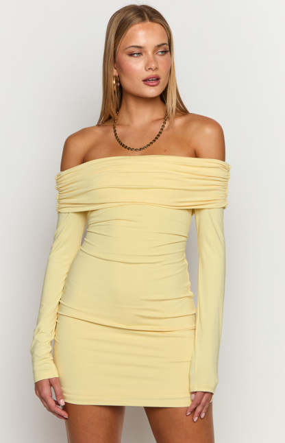 Junie Yellow Long Sleeve Mini Dress-Vavasi.All Rights Reserved.