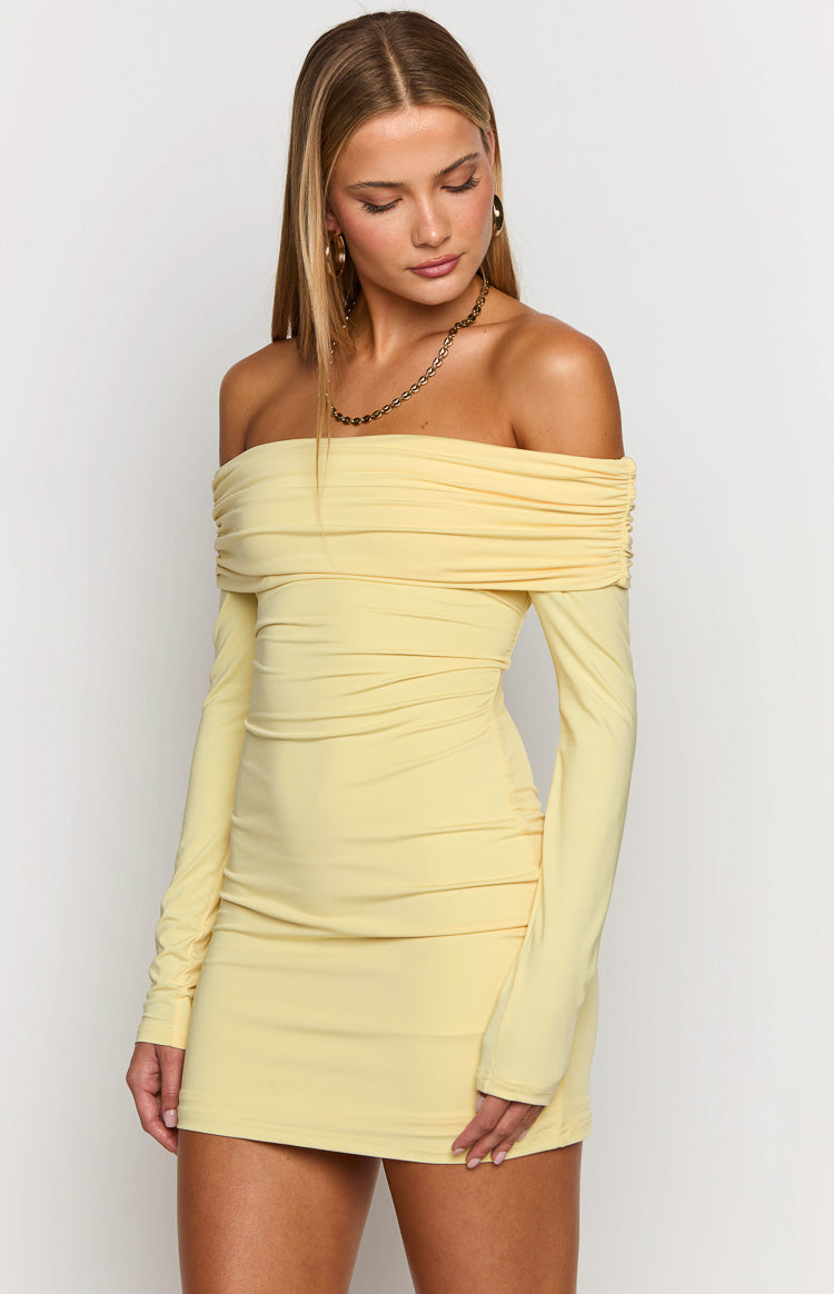 Junie Yellow Long Sleeve Mini Dress-Vavasi.All Rights Reserved.