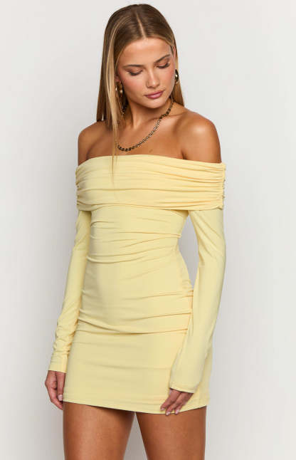 Junie Yellow Long Sleeve Mini Dress-Vavasi.All Rights Reserved.