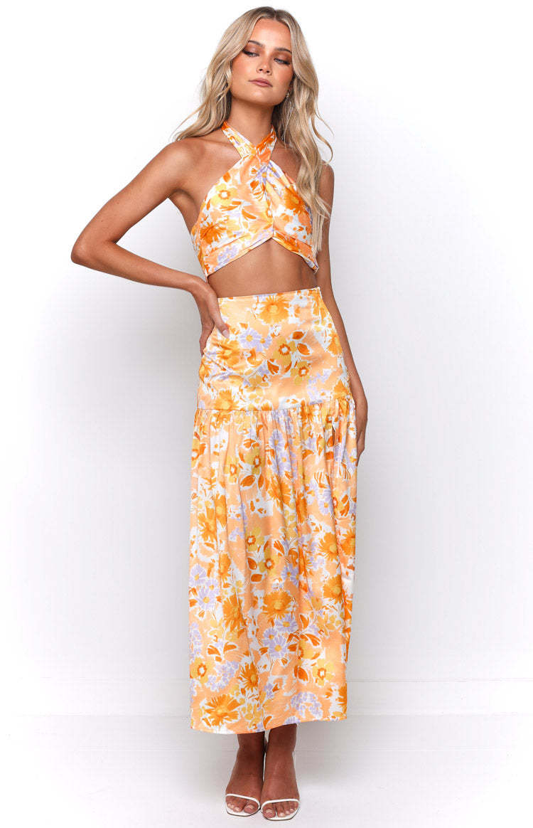 Juniper Orange Floral Maxi Skirt-Vavasi.All Rights Reserved.