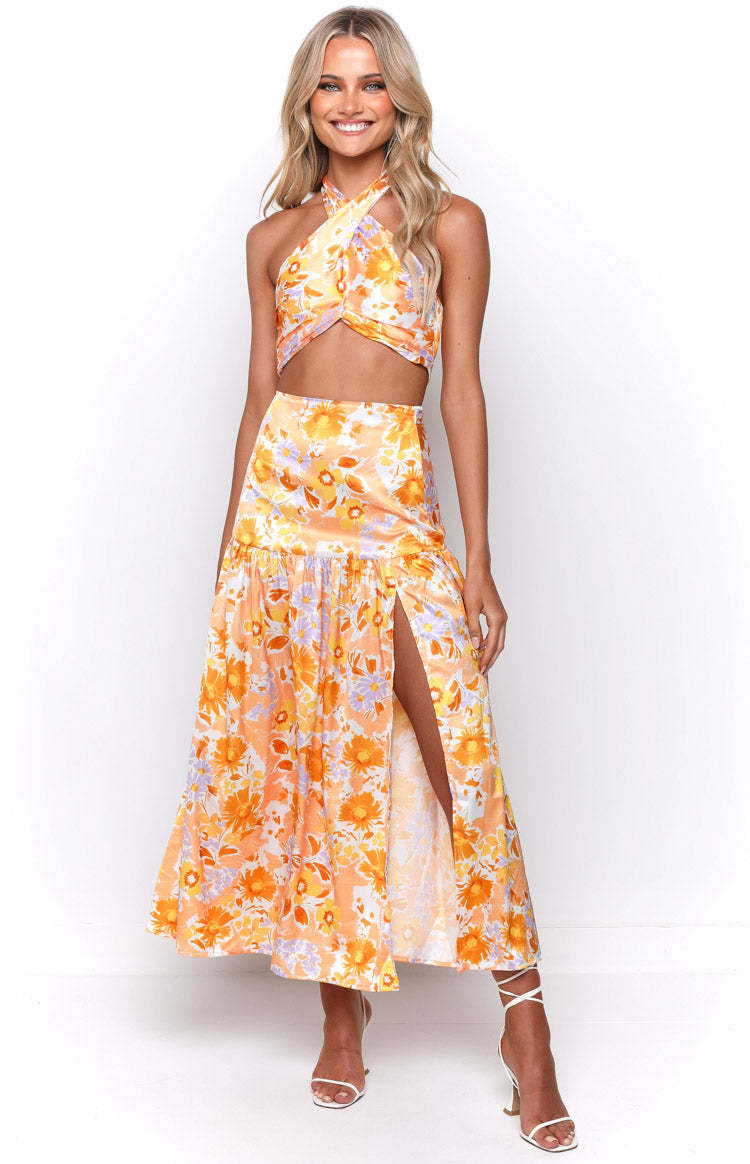 Juniper Orange Floral Maxi Skirt-Vavasi.All Rights Reserved.