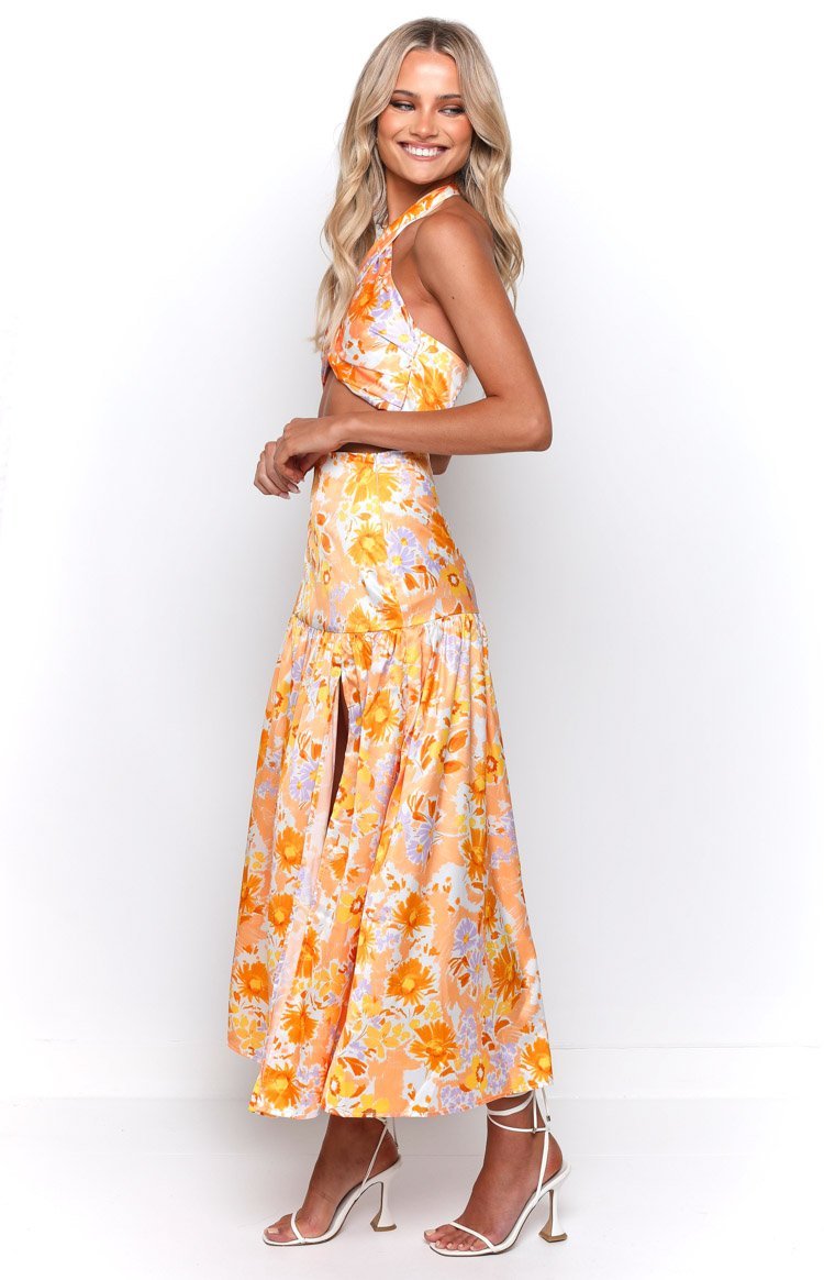 Juniper Orange Floral Maxi Skirt-Vavasi.All Rights Reserved.