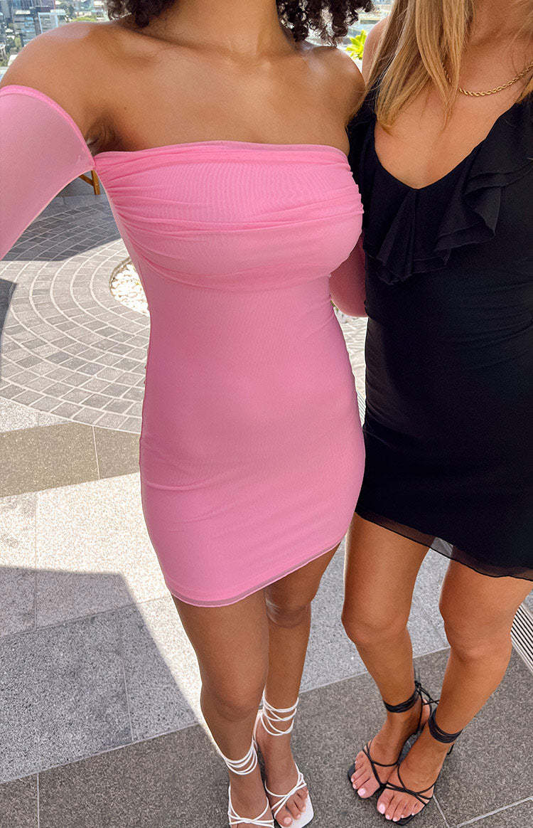 Kaliana Pink Off The Shoulder Mini Dress-Vavasi.All Rights Reserved.