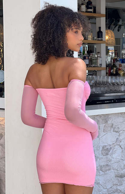 Kaliana Pink Off The Shoulder Mini Dress-Vavasi.All Rights Reserved.