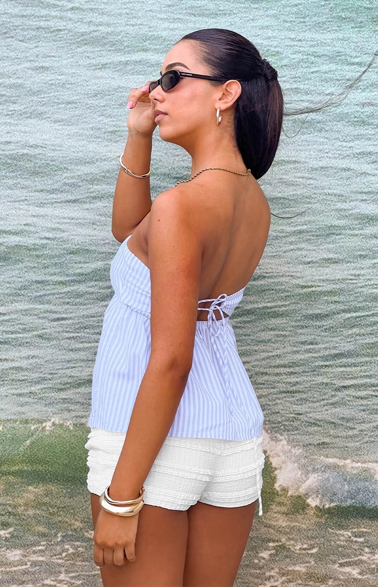 Klee Light Blue Strapless Tie Back Top-Vavasi.All Rights Reserved.