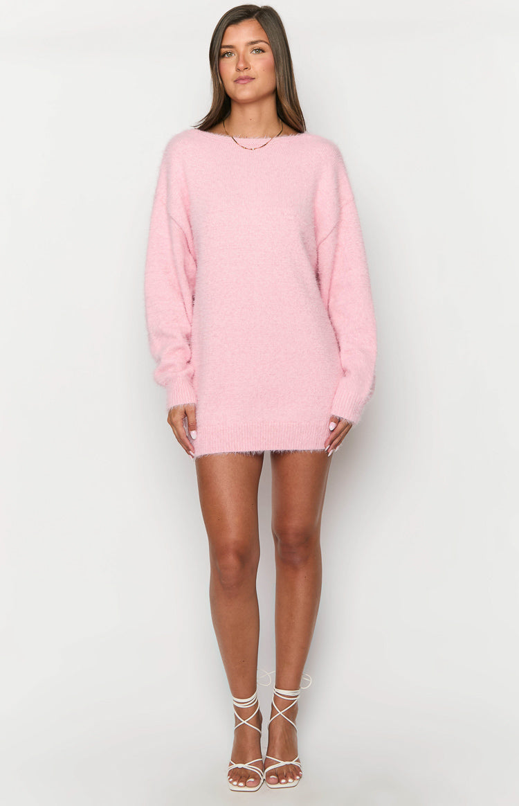 Kleine Pink Long Sleeve Knit Mini Dress-Vavasi.All Rights Reserved.