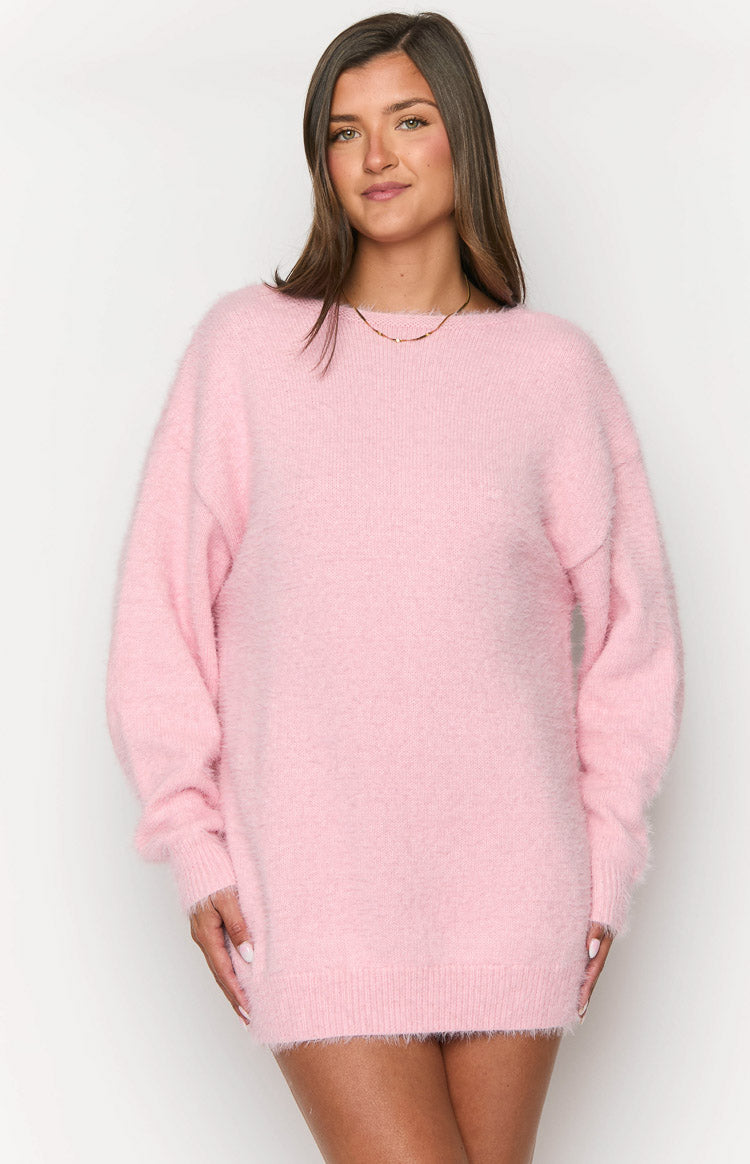 Kleine Pink Long Sleeve Knit Mini Dress-Vavasi.All Rights Reserved.